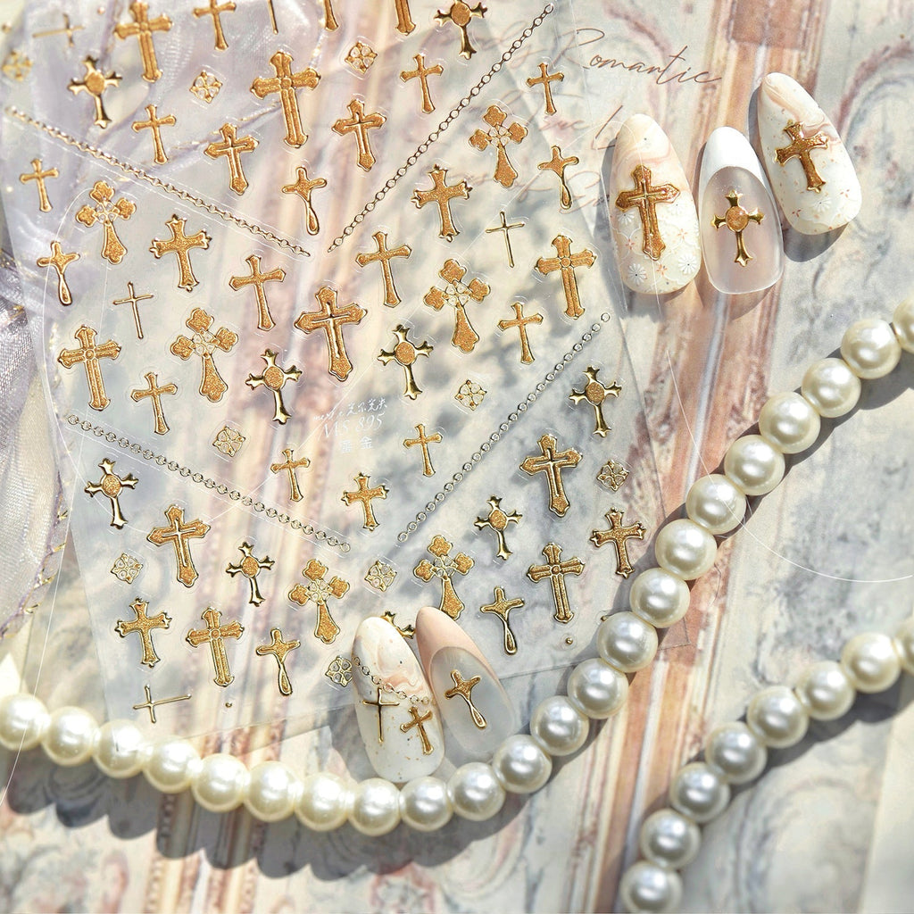 LuLuFun Studio Gold Cross Nail Deco Stickers - Ultra-Thin DIY Nail Art