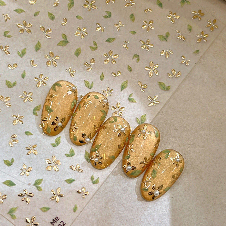 LuLuFun Studio Gold Flower Nail Deco Stickers - Floral Nail Art Decals