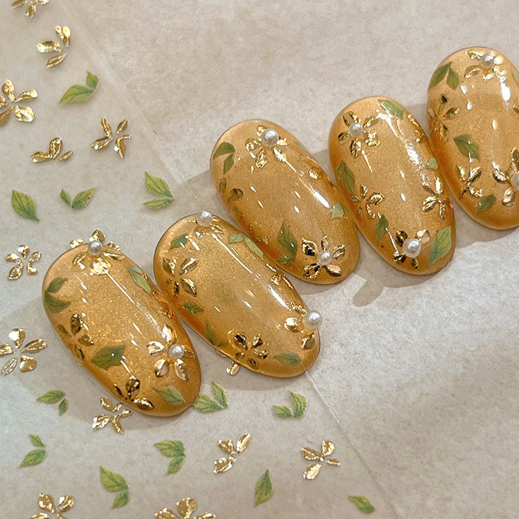 LuLuFun Studio Gold Flower Nail Deco Stickers - Floral Nail Art Decals