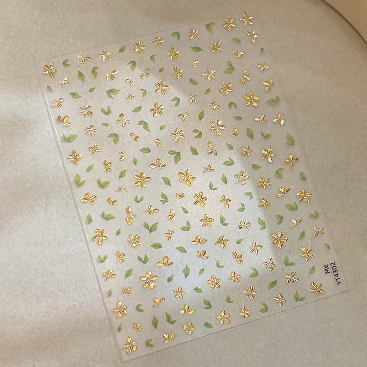 LuLuFun Studio Gold Flower Nail Deco Stickers - Floral Nail Art Decals