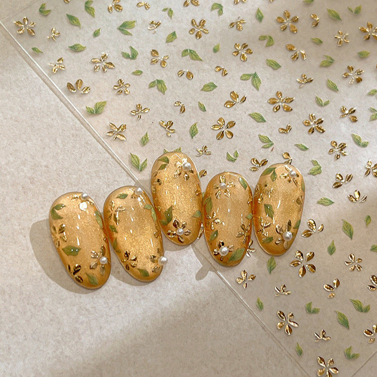 LuLuFun Studio Gold Flower Nail Deco Stickers - Floral Nail Art Decals