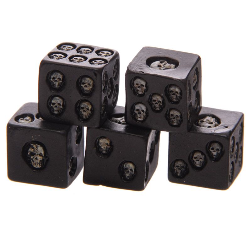 Gothic Gifts Black Skull Dice - Pack of 5 Spooky Tabletop RPG Gaming Dice
