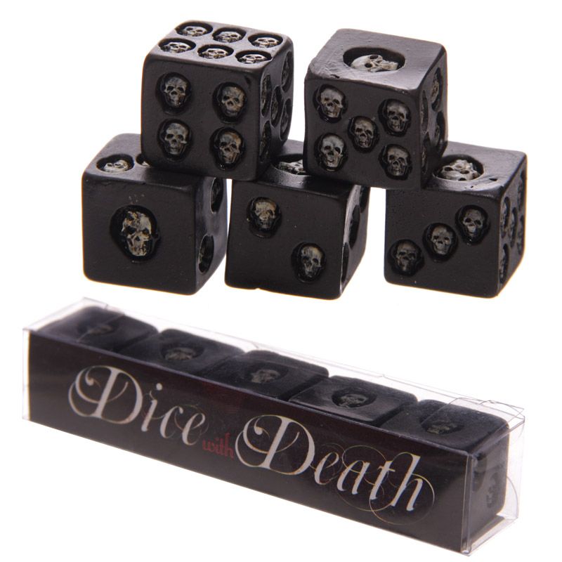 Gothic Gifts Black Skull Dice - Pack of 5 Spooky Tabletop RPG Gaming Dice