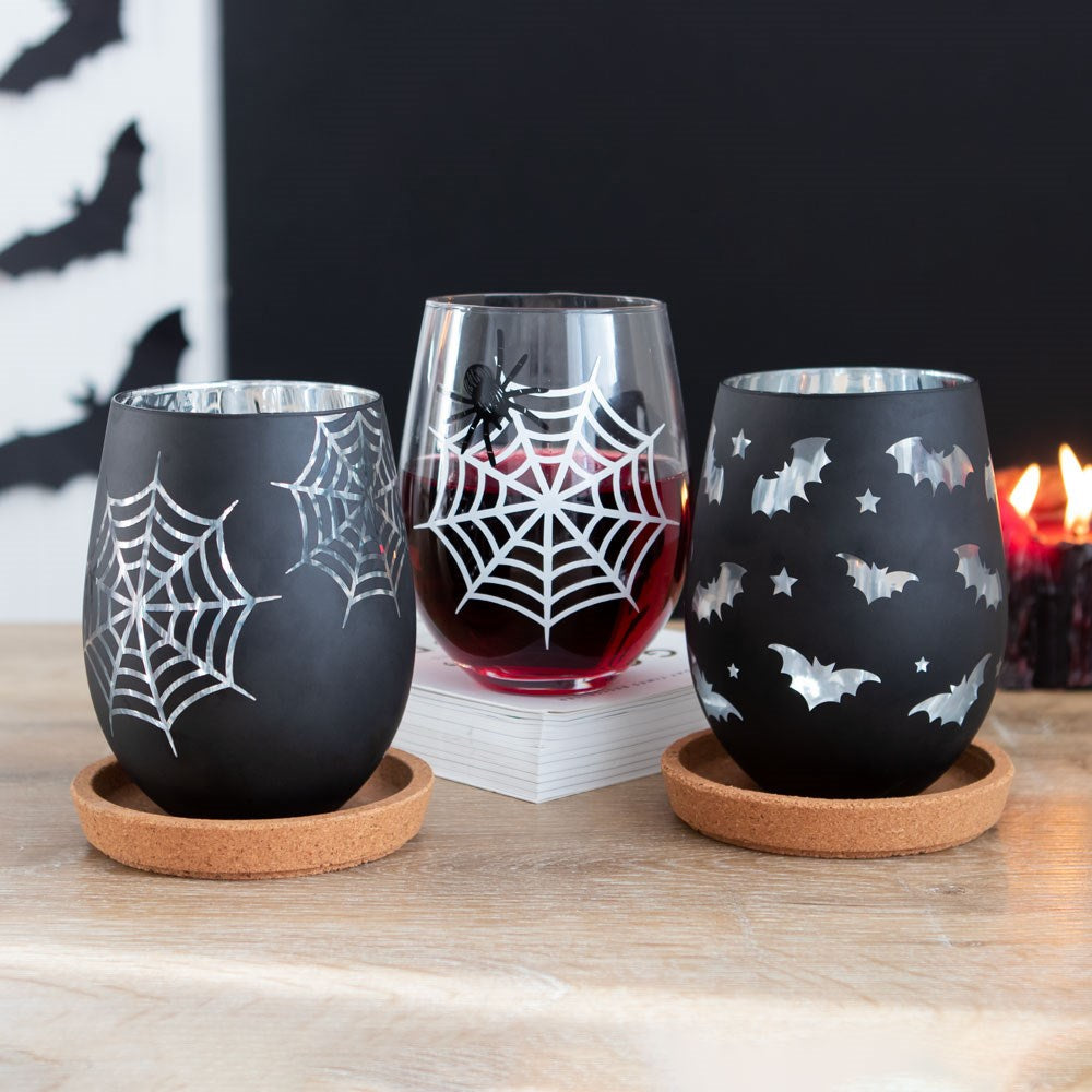Bat Stemless Wine Glass by Kate's Clothing – Gothic Silver Interior 500ml