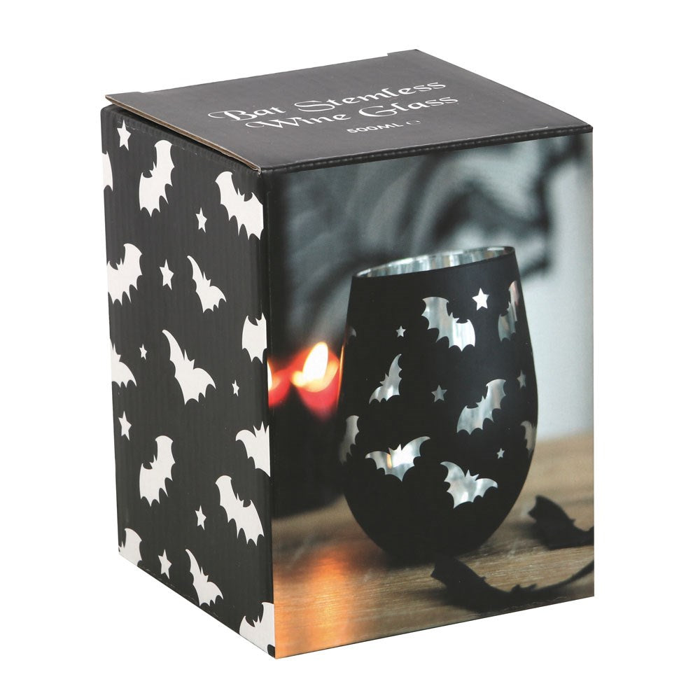 Bat Stemless Wine Glass by Kate's Clothing – Gothic Silver Interior 500ml