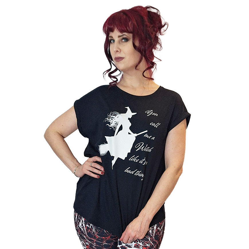 Kate's Clothing Call Me a Witch Cotton Extended Shoulder T-Shirt