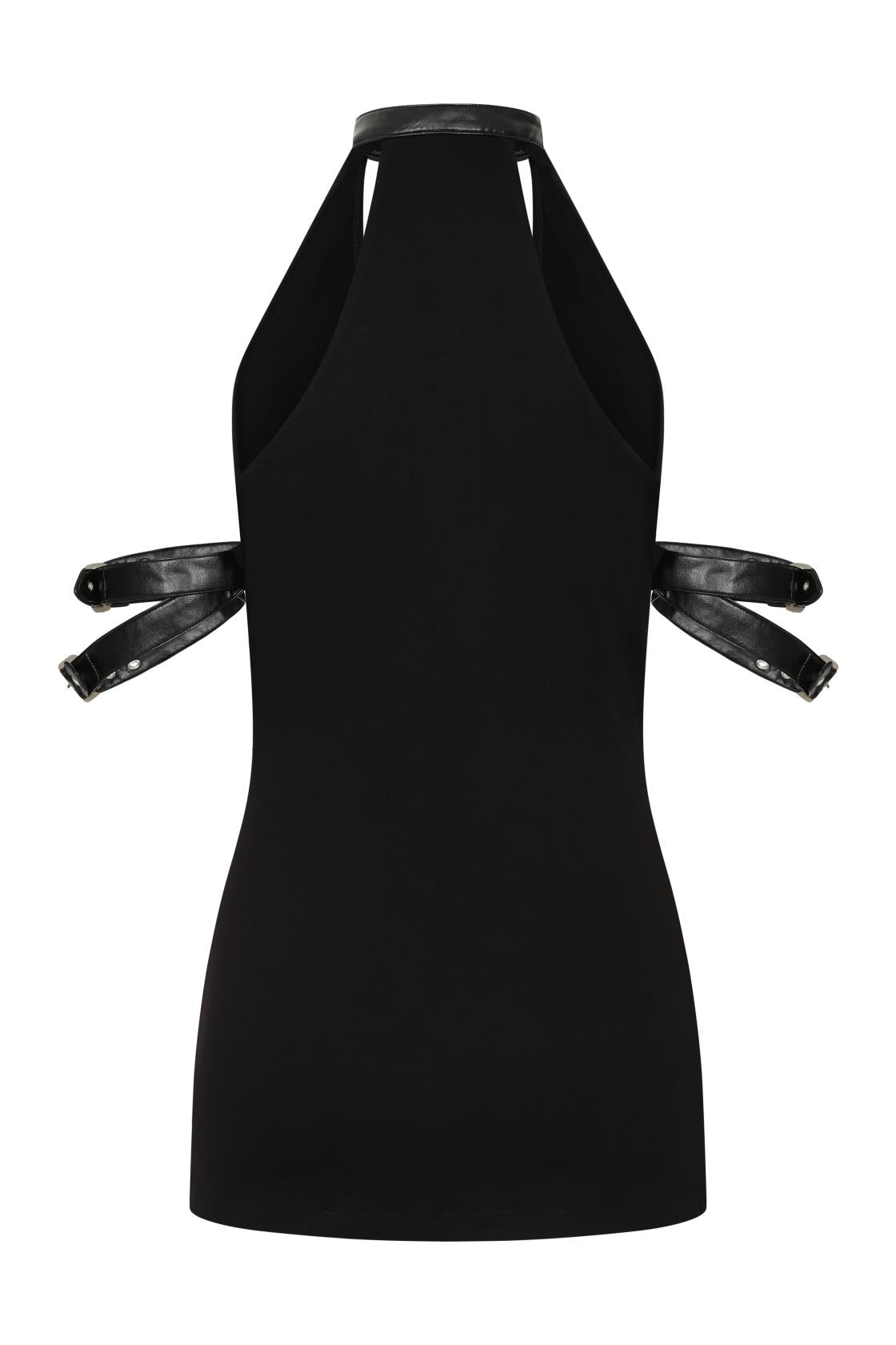 Necessary Evil Aphrodite Plunge Cowl Neck Top - Faux Leather Gothic