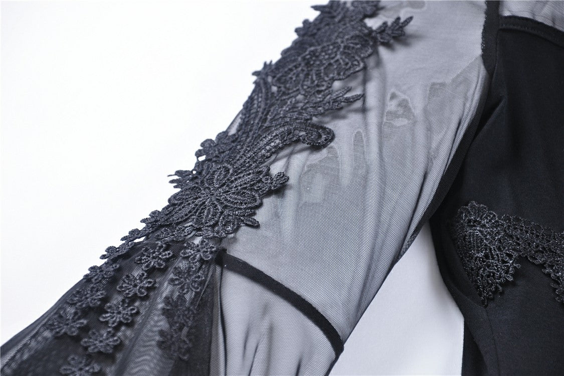 Dark In Love Aquarius Top – Gothic Lace Sweetheart Mesh Sleeve Shirt