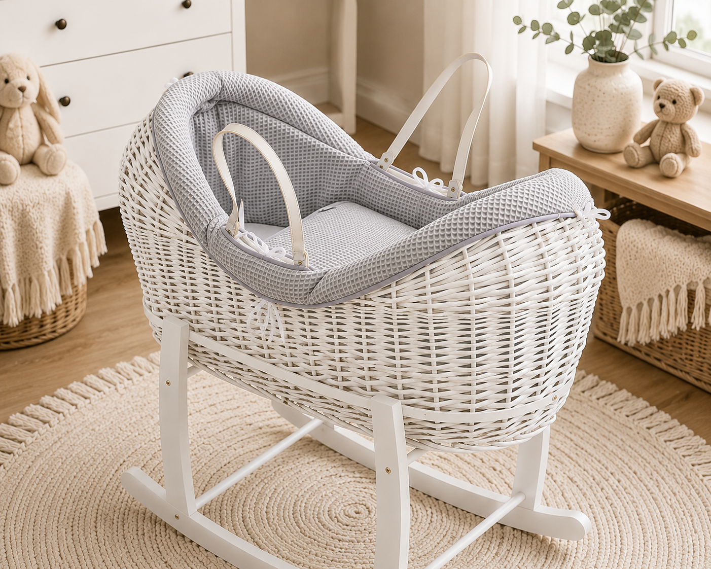 For Your Little One Wicker Deluxe Pod Moses Basket with Rocking Stand
