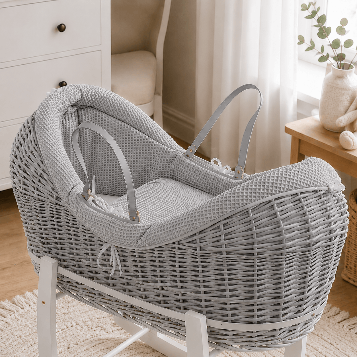 For Your Little One Wicker Deluxe Pod Moses Basket with Rocking Stand