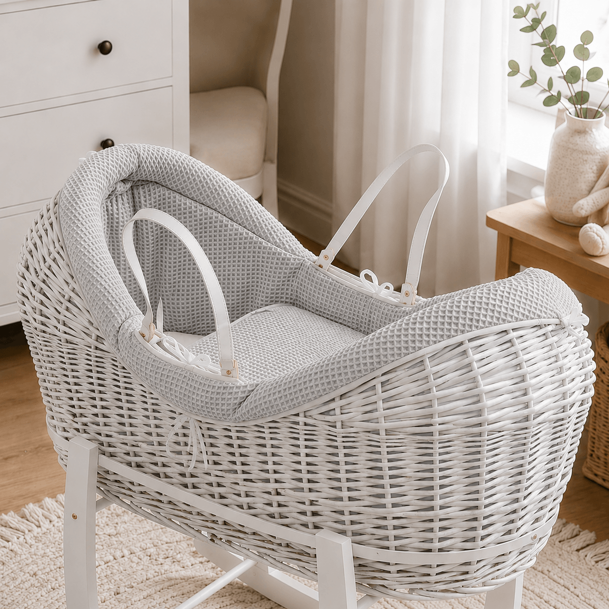 For Your Little One Wicker Deluxe Pod Moses Basket with Rocking Stand