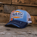 Uggly & Co Gulf Racing Trucker Hat – Retro Blue & Orange Diamond Cap