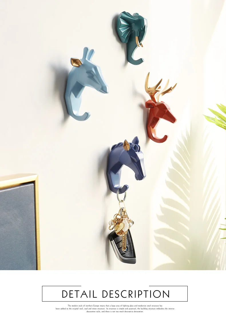 Geometric Animal Wall Hooks – Decorative Resin Key, Towel & Umbrella Hangers