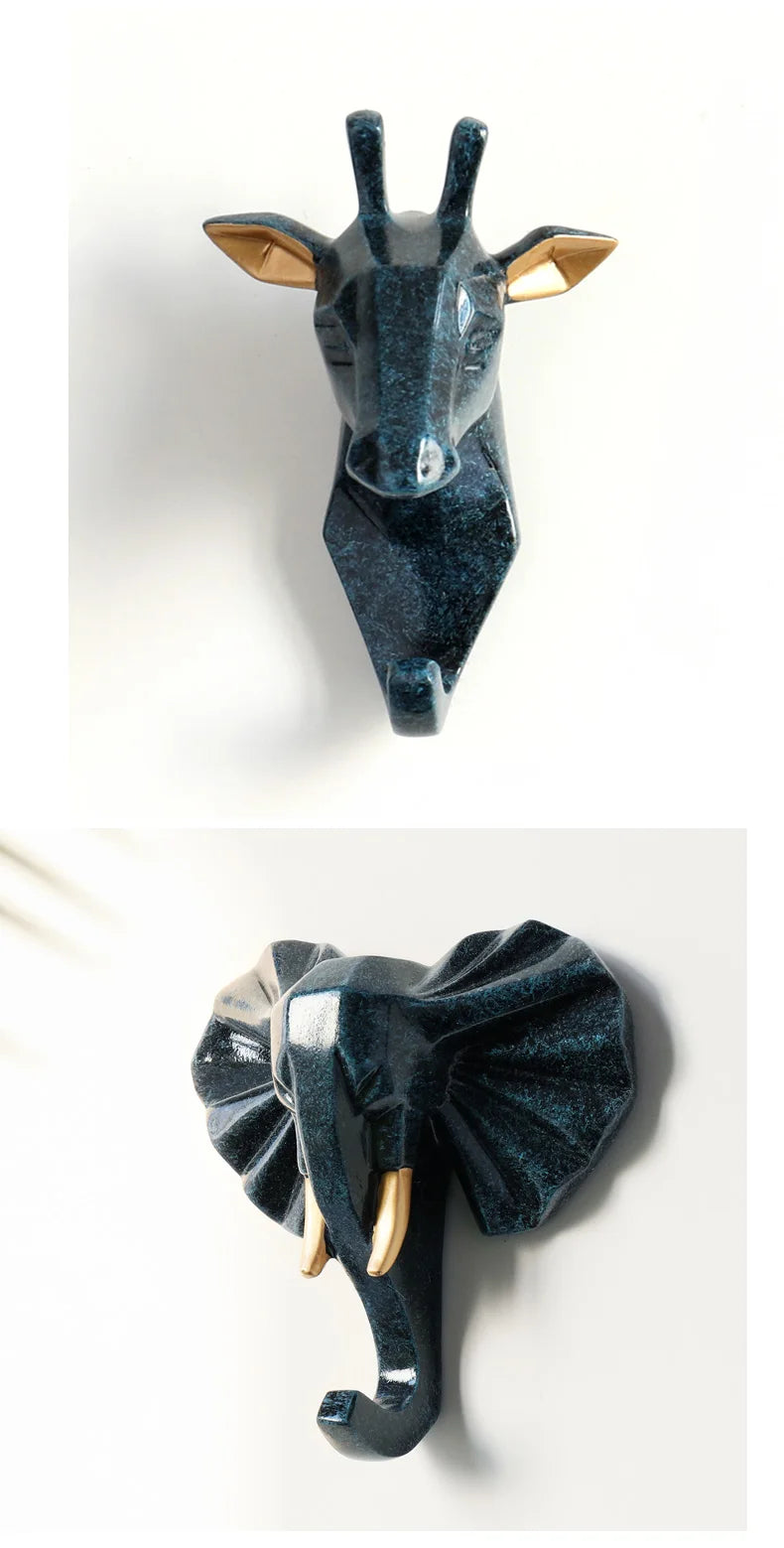 Geometric Animal Wall Hooks – Decorative Resin Key, Towel & Umbrella Hangers