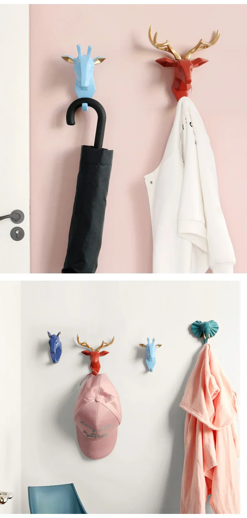 Geometric Animal Wall Hooks – Decorative Resin Key, Towel & Umbrella Hangers