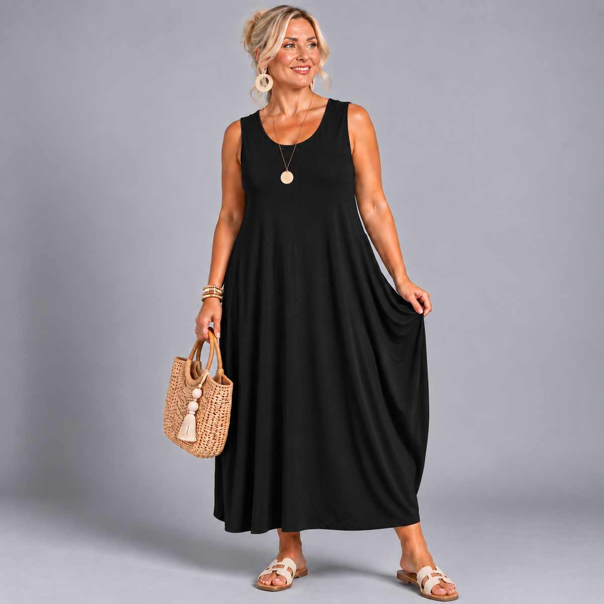 ROCKTHOSECURVES SLEEVELESS T-SHIRT DRESS SUMMER CASUAL STYLE