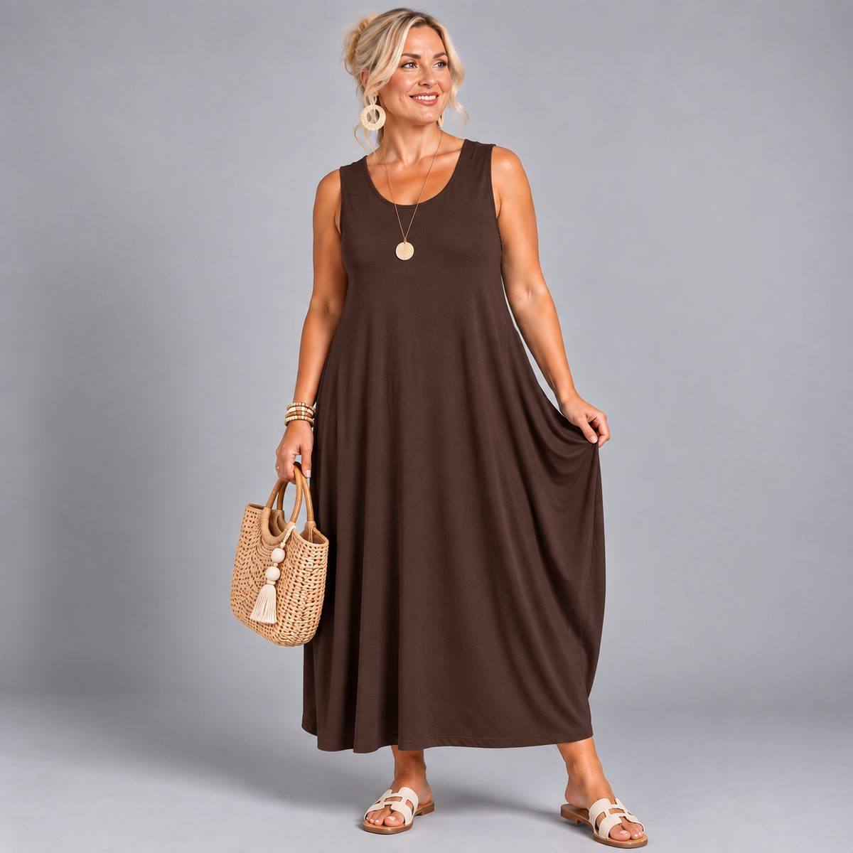 ROCKTHOSECURVES SLEEVELESS T-SHIRT DRESS SUMMER CASUAL STYLE