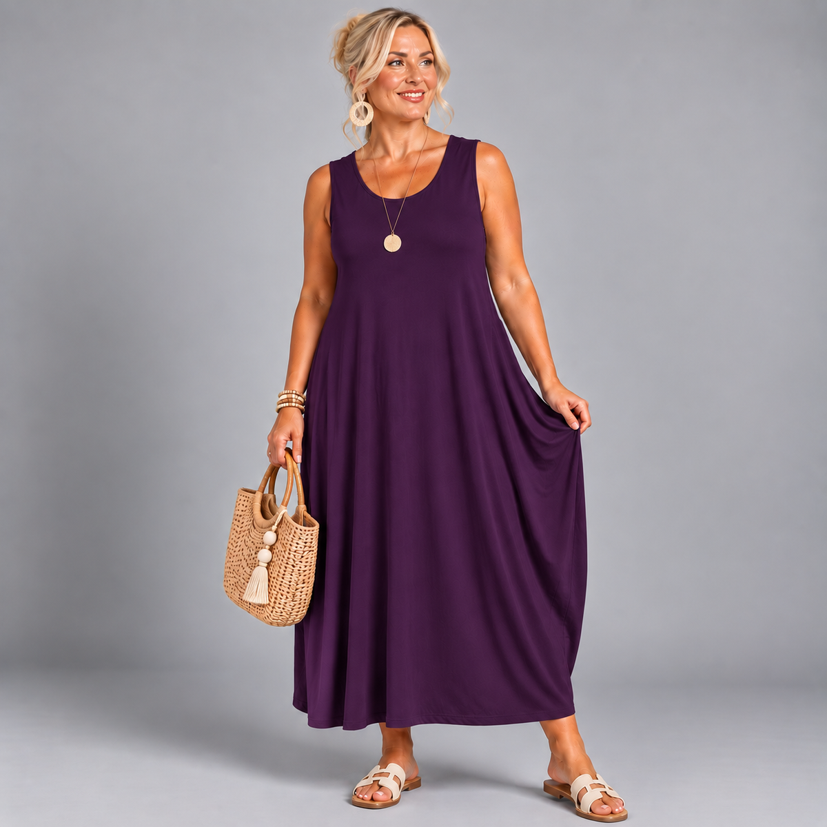 ROCKTHOSECURVES SLEEVELESS T-SHIRT DRESS SUMMER CASUAL STYLE