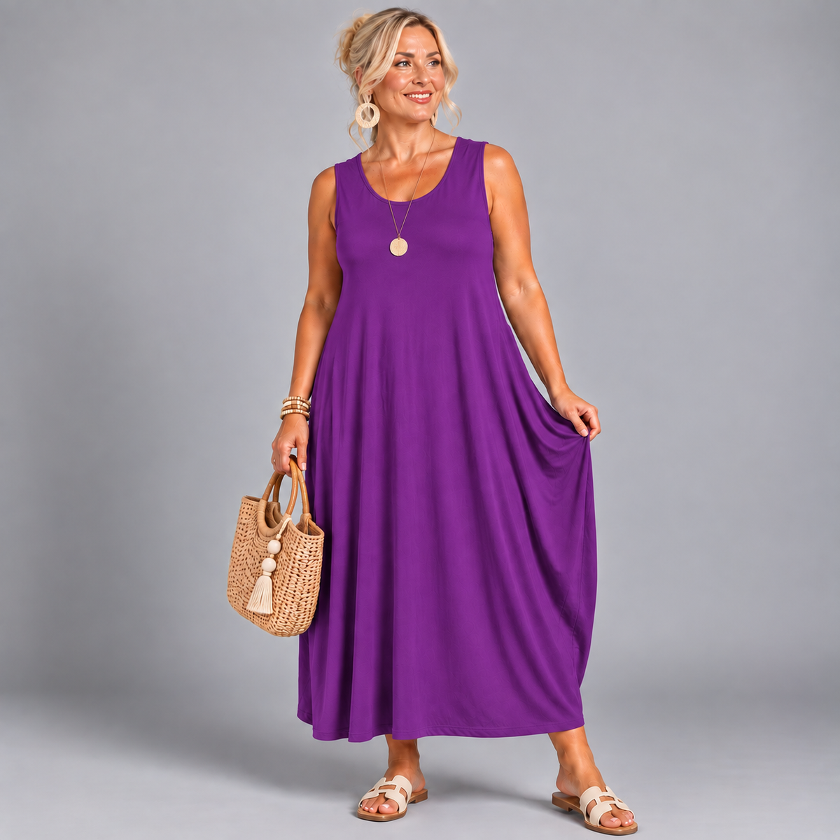 ROCKTHOSECURVES SLEEVELESS T-SHIRT DRESS SUMMER CASUAL STYLE