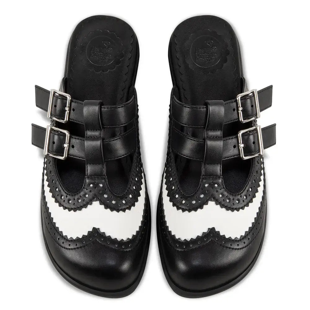 Chocolaticas Havana Clogs – Black & White Gothic Vegan Brogue Slip-Ons