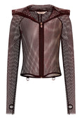Banned Apparel Liora Red Metallic Fishnet Hoodie with Skull Zipper