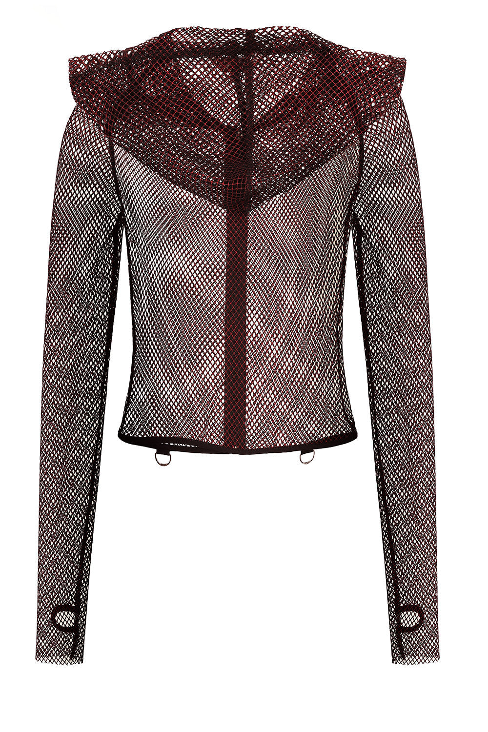 Banned Apparel Liora Red Metallic Fishnet Hoodie with Skull Zipper