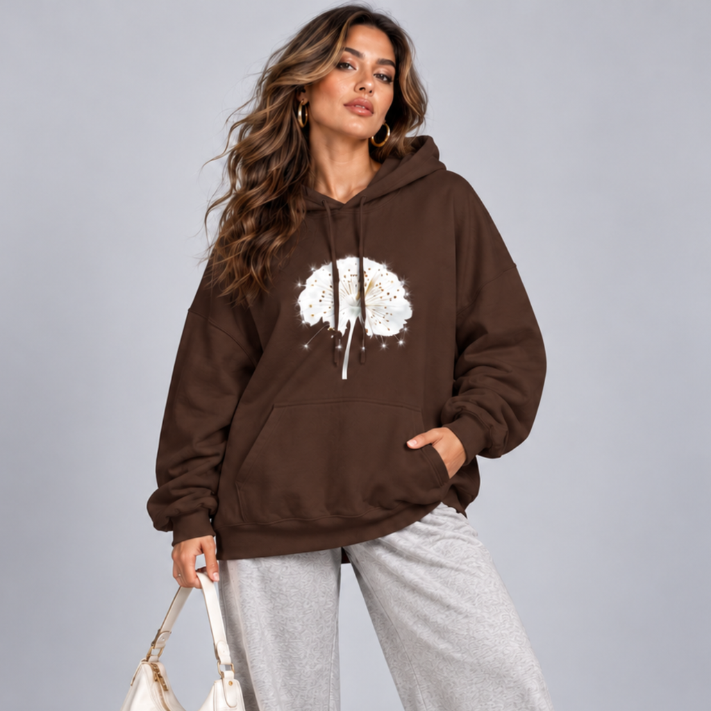 Cotton Hoodie with Dandelion Print
