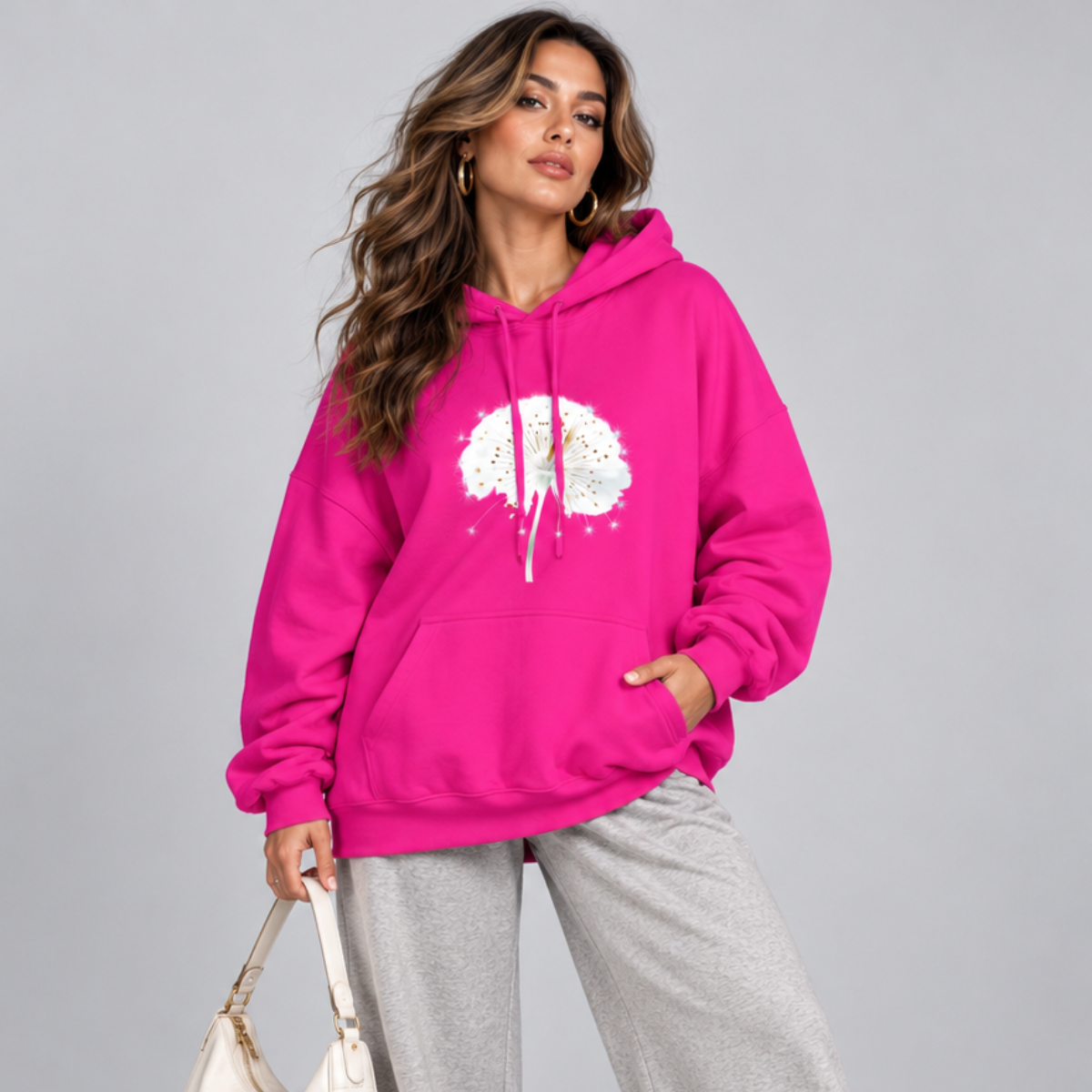 Cotton Hoodie with Dandelion Print