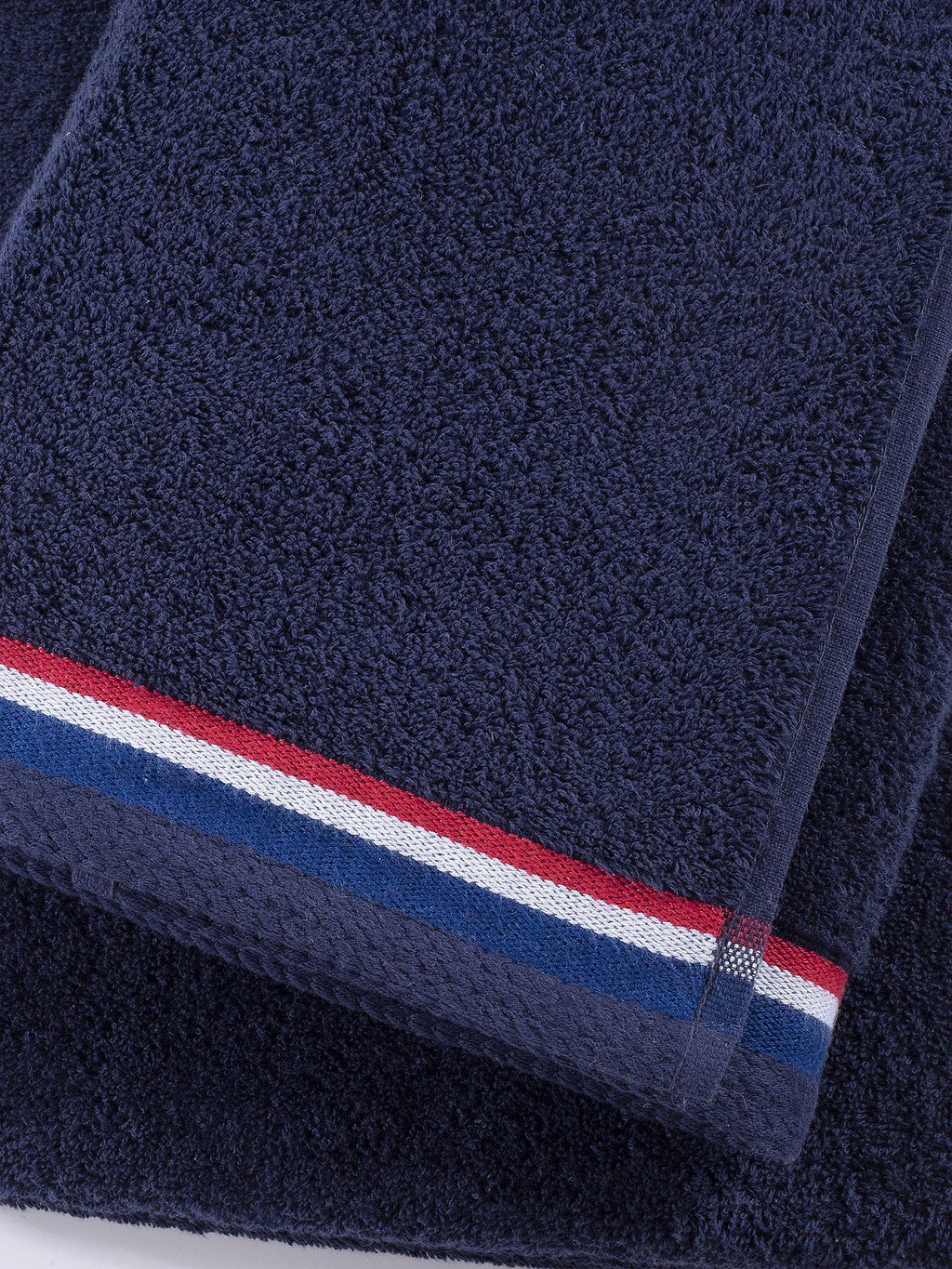 Pure Cotton Brand Stripe Towel in Navy Iris