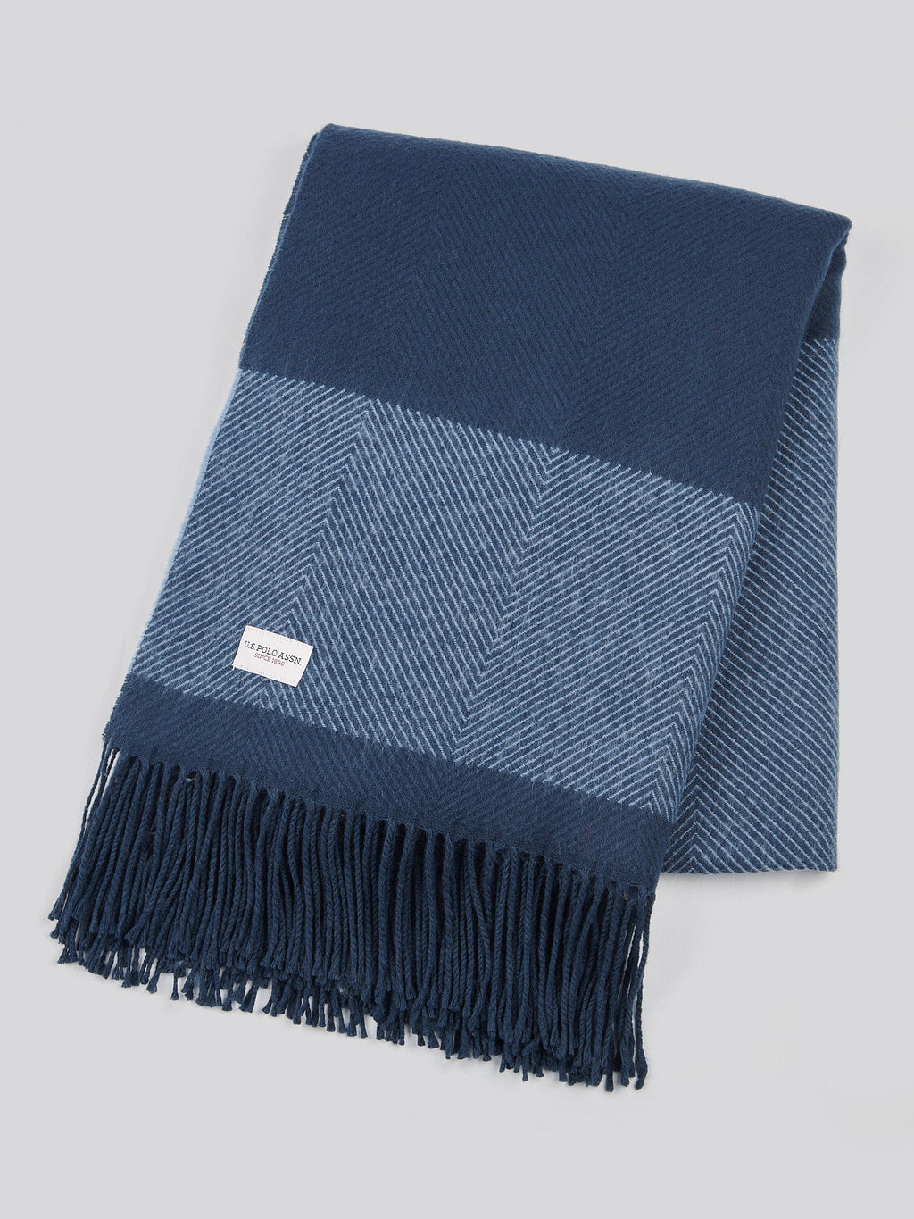 Tonal Herringbone Boxed Throw Navy Iris