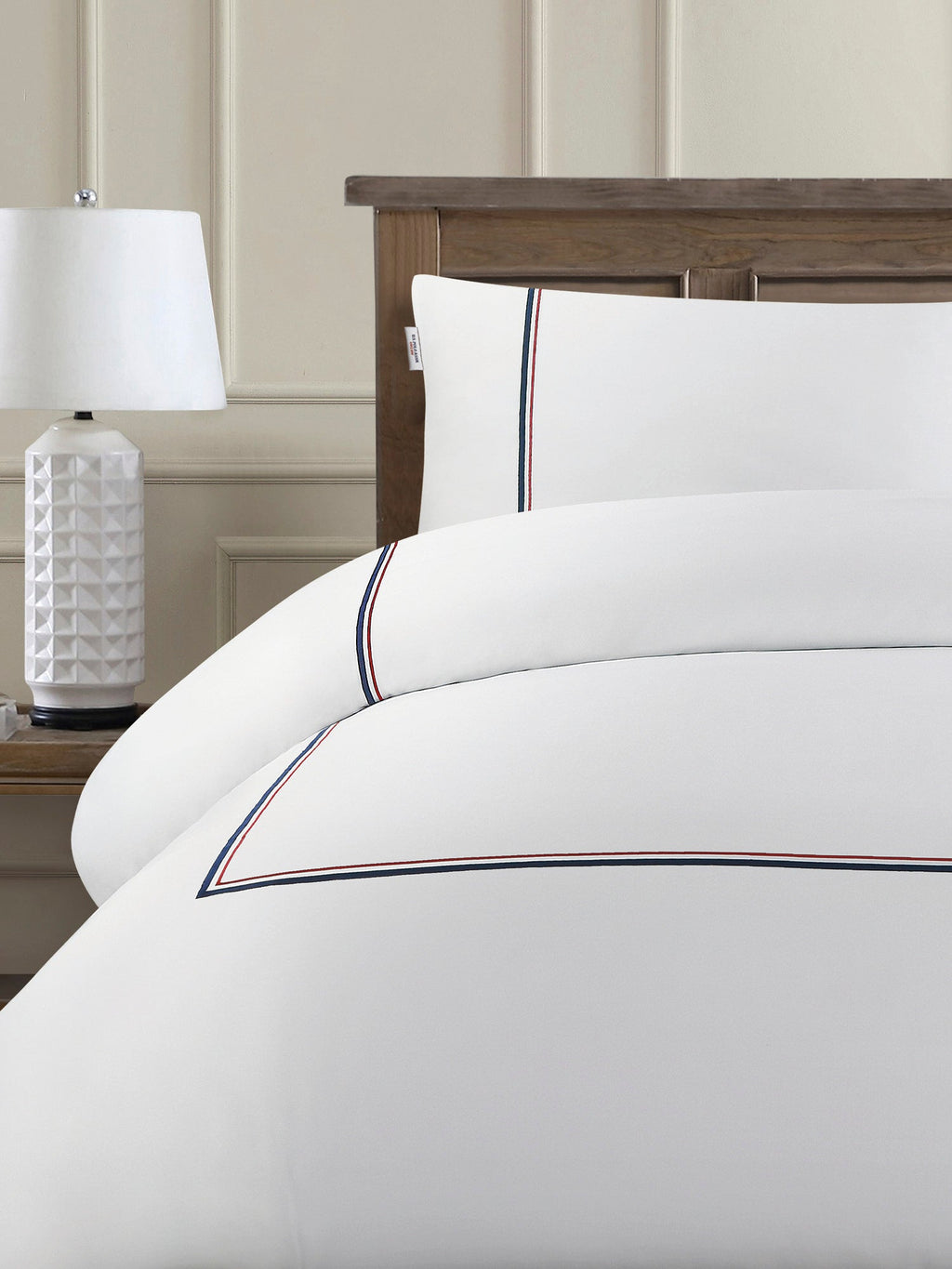 Luxury Cotton Brand Stripe Duvet Set Bright White