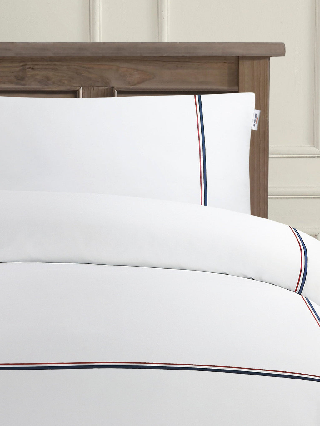 Luxury Cotton Brand Stripe Duvet Set Bright White