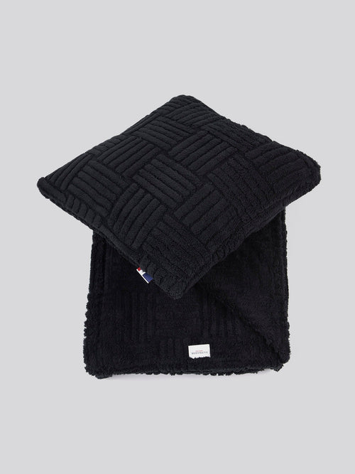 Premium Terrazzo Jacquard Throw & Cushion Set in Jet Black