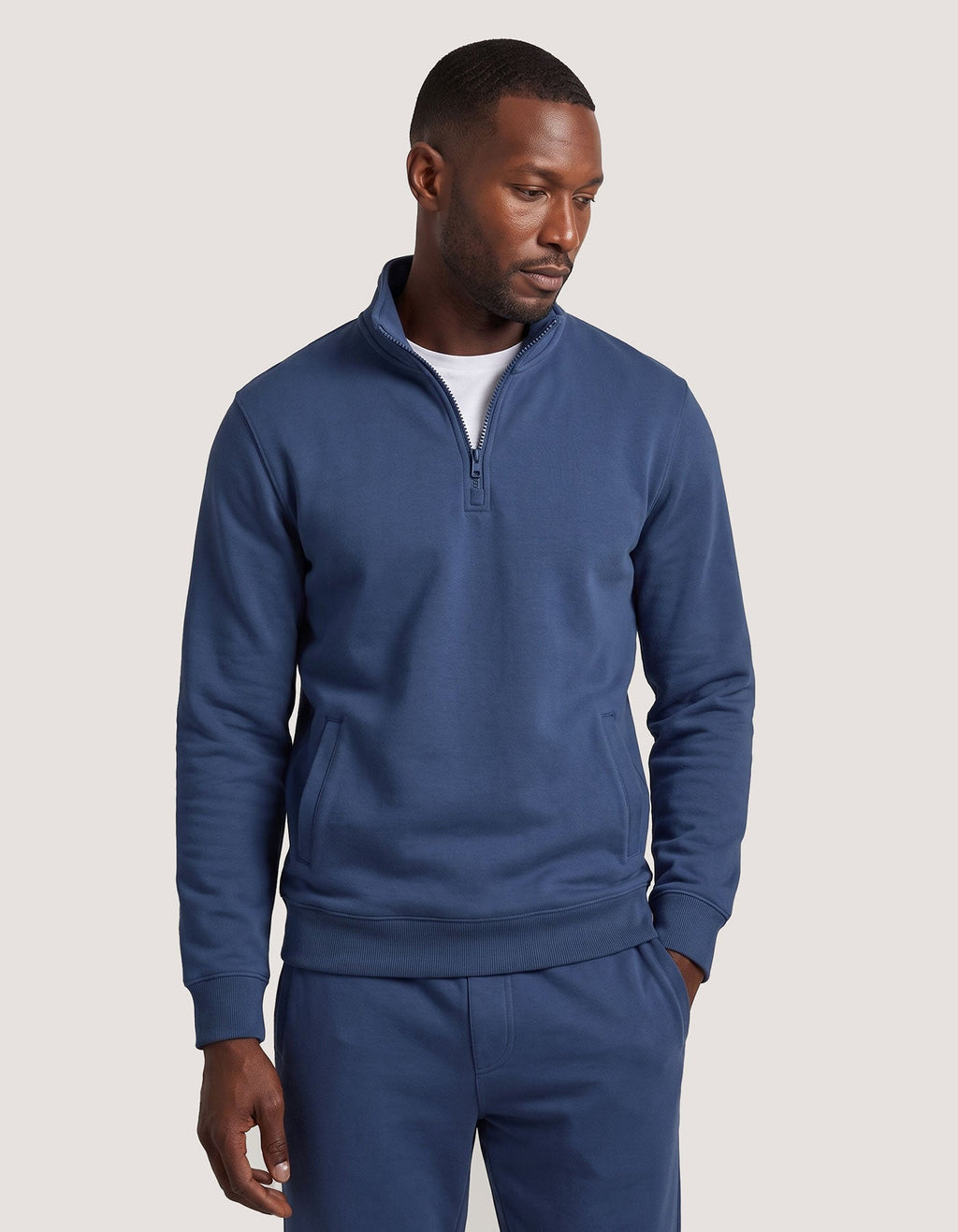 Mid Blue Mock Neck Fleece Zipper