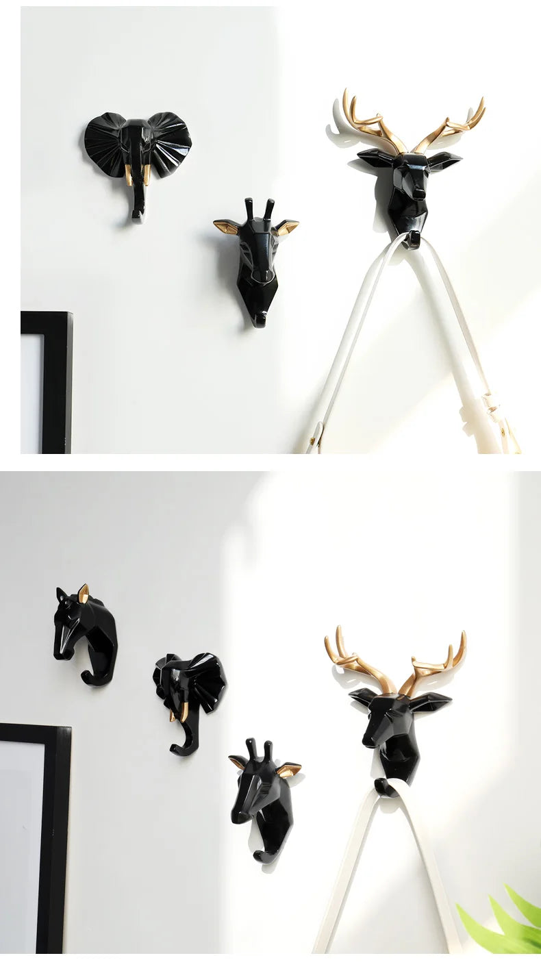 Geometric Animal Wall Hooks – Decorative Resin Key, Towel & Umbrella Hangers