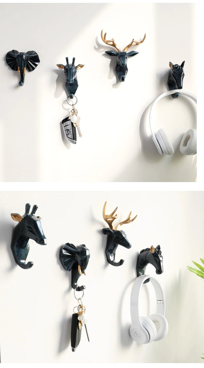 Geometric Animal Wall Hooks – Decorative Resin Key, Towel & Umbrella Hangers