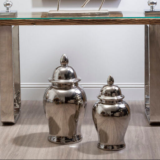 Orsina Kensington Townhouse Large Silver Ceramic Jar with Domed Lid