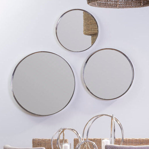 Orsina Leonov Large Round Wall Mirror – Polished Nickel Hammered Finish