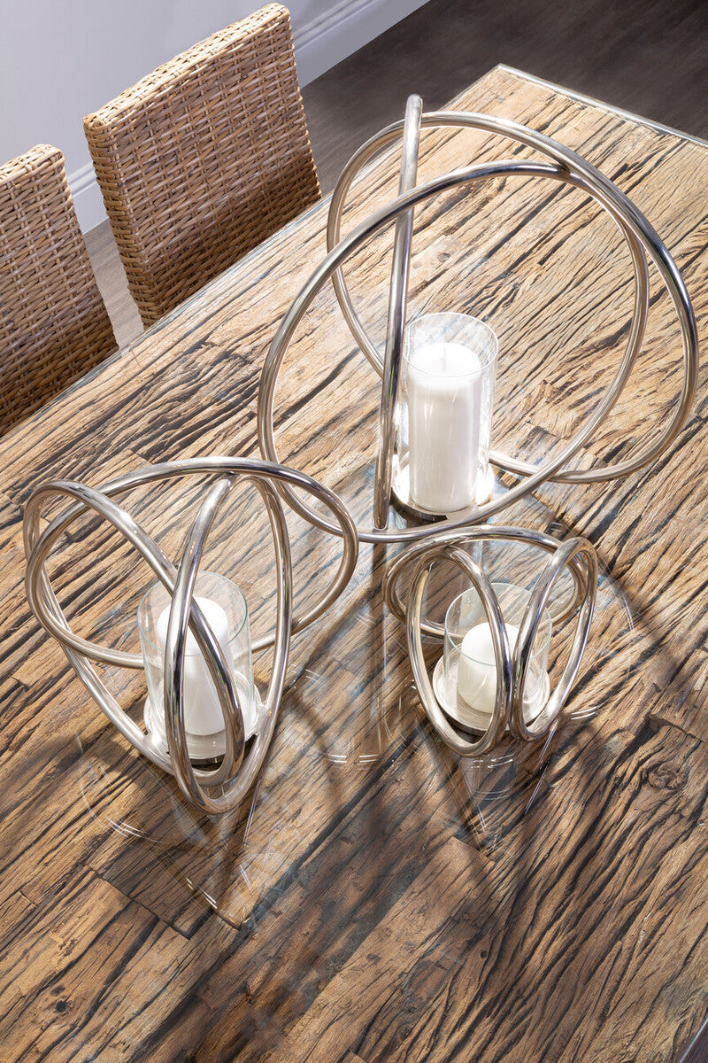 Orsina Aura Large Silver Pillar Candle Holder – Hand-Cast Aluminium