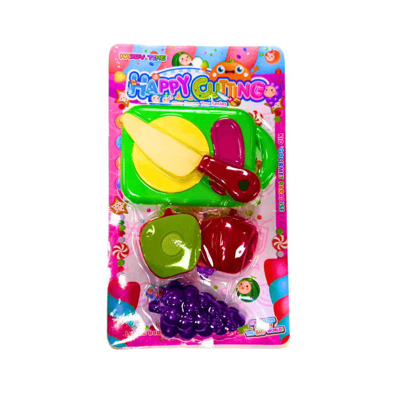 PoundFun Happy Time Kids Fruit Chopping Board Set - Wooden Pretend Play Food