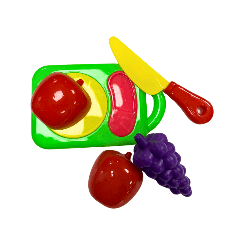 PoundFun Happy Time Kids Fruit Chopping Board Set - Wooden Pretend Play Food