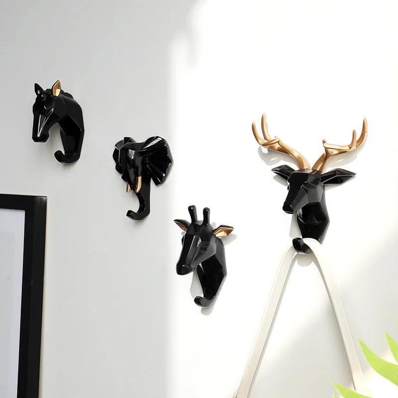 Geometric Animal Wall Hooks – Decorative Resin Key, Towel & Umbrella Hangers