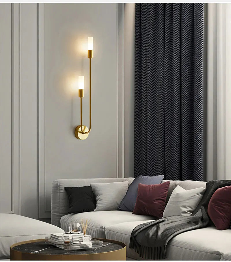 Modern Brass & Black LED Wall Lamp – Double Light Wall Sconce