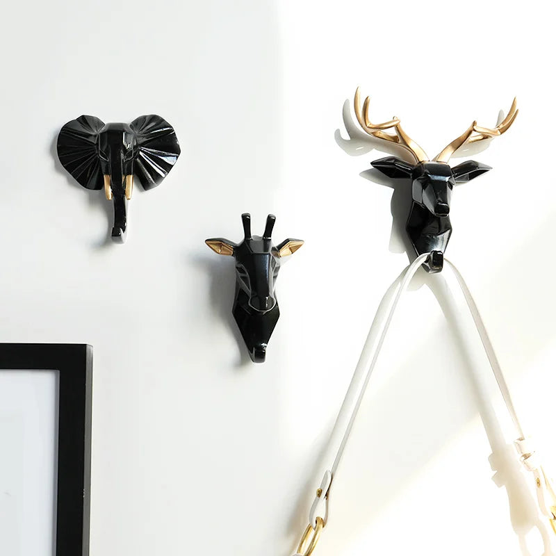 Geometric Animal Wall Hooks – Decorative Resin Key, Towel & Umbrella Hangers