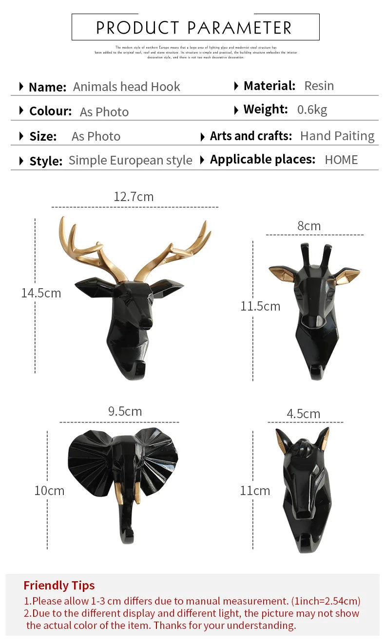 Geometric Animal Wall Hooks – Decorative Resin Key, Towel & Umbrella Hangers