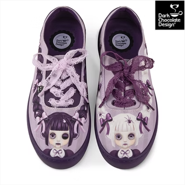 Hot Chocolate Design Nocturna Sisters Gothic Dollface Lace-Up Sneakers