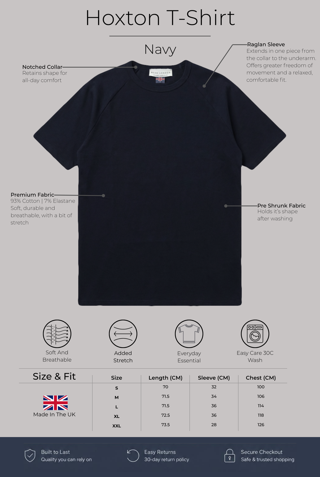 Hoxton Raglan Sleeve Fitted T-shirt - Navy