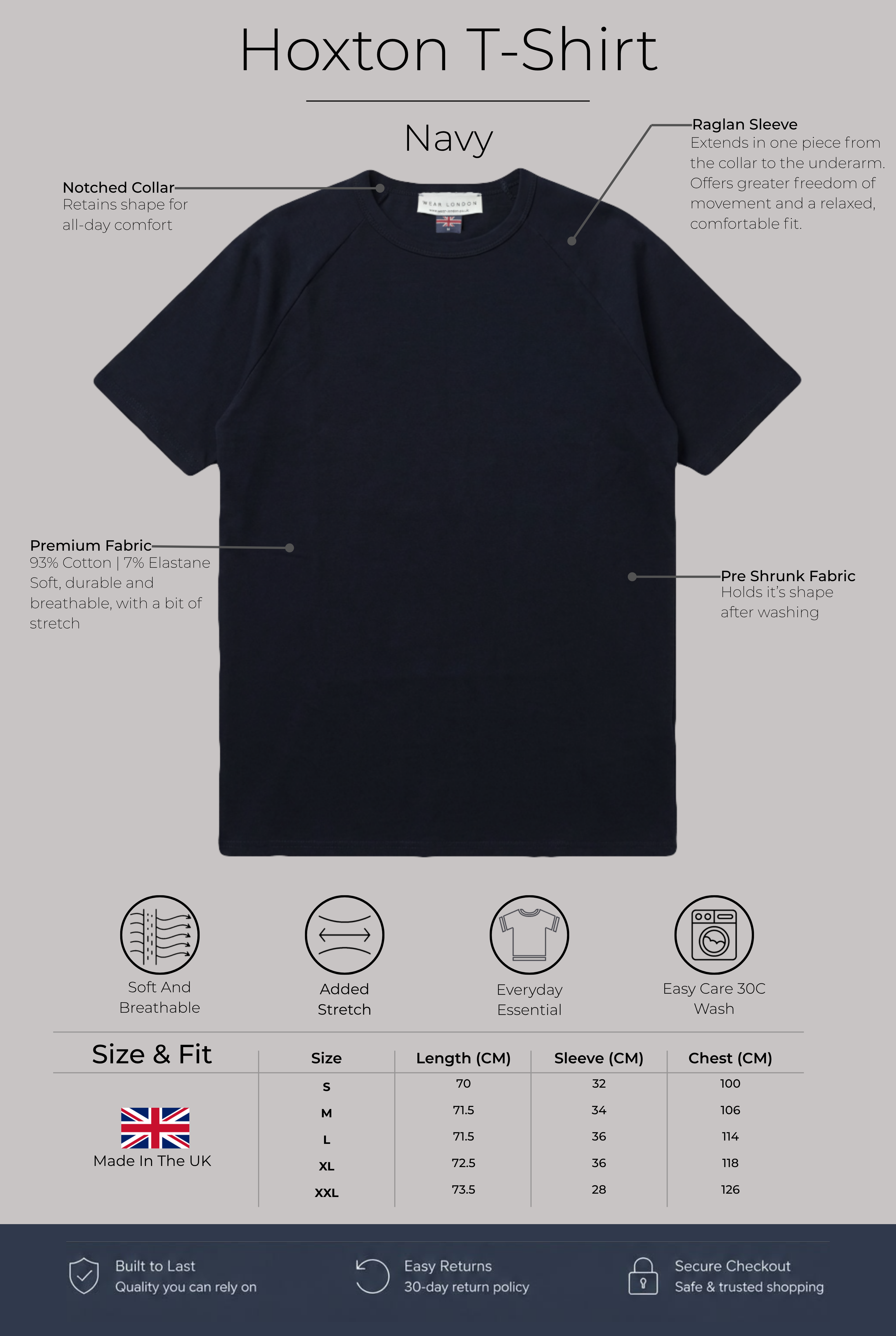 Hoxton Raglan Sleeve Fitted T-shirt - Navy
