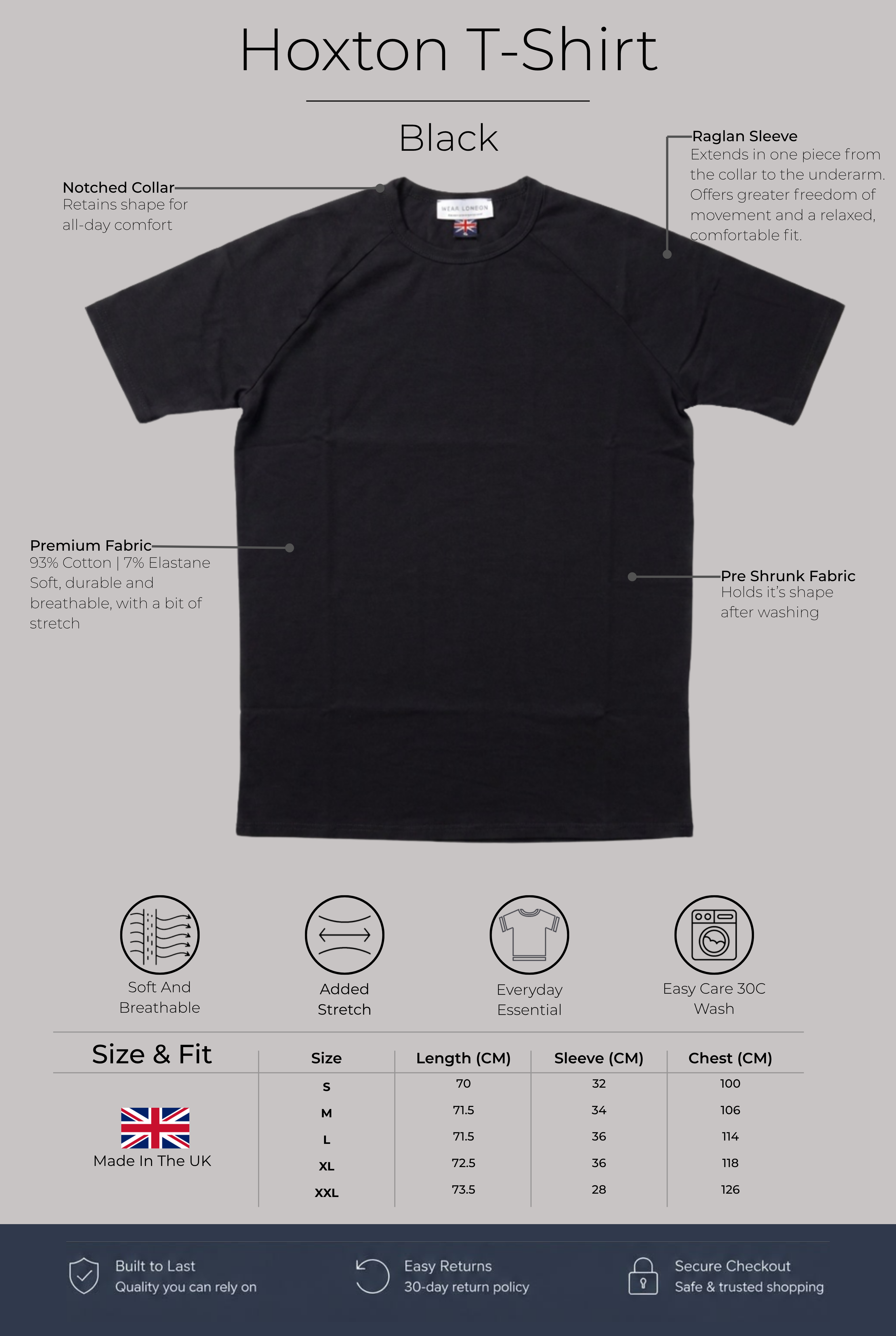 Hoxton Raglan Sleeve Fitted T-shirt - Black