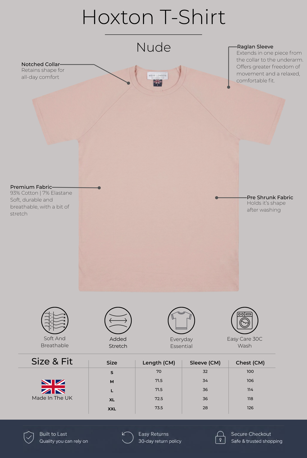 Hoxton Raglan Sleeve Fitted T-shirt - Nude